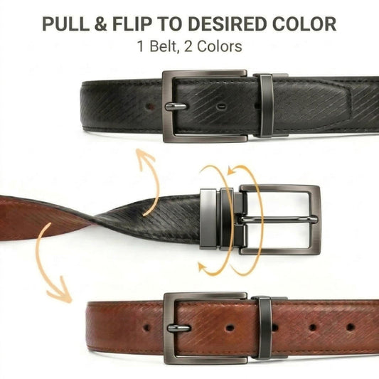 THE MEN THING Leather Belts DUALCOR BLACK - Premium Genuine Leather Reversible Belt for Men & Boys | Durable & Stylish for Everyday Wear