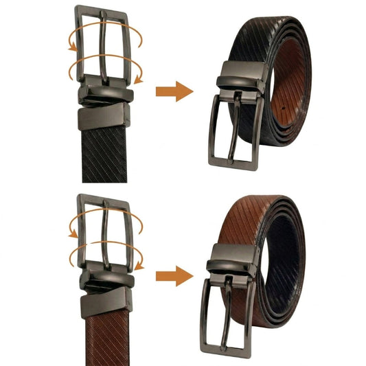 THE MEN THING Leather Belts DUALCOR BLACK - Premium Genuine Leather Reversible Belt for Men & Boys | Durable & Stylish for Everyday Wear