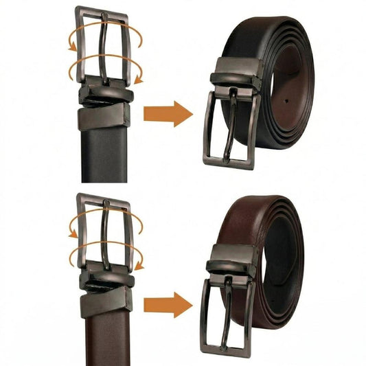 THE MEN THING Leather Belts DUALON BROWN - Premium Genuine Leather Reversible Belt for Men & Boys | Durable & Stylish for Everyday Wear