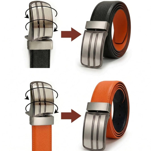 THE MEN THING Leather Belts DUALOR BLACK - Premium Genuine Leather Reversible Belt for Men & Boys | Durable & Stylish for Everyday Wear