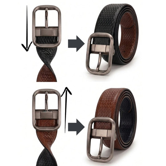 THE MEN THING Leather Belts DUALTEX BLACK - Premium Genuine Leather Reversible Belt for Men & Boys | Durable & Stylish for Everyday Wear