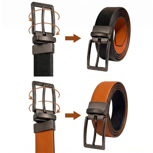 THE MEN THING Leather Belts GRAVEX BLACK - Premium Genuine Leather Reversible Belt for Men & Boys | Durable & Stylish for Everyday Wear