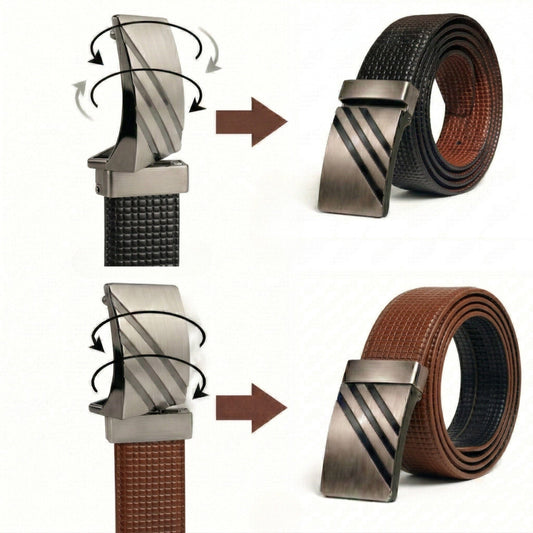 THE MEN THING Leather Belts GRIDSTRIKE BLACK - Premium Genuine Leather Reversible Belt for Men & Boys | Durable & Stylish for Everyday Wear