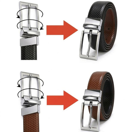 THE MEN THING Leather Belts HEXOR BLACK - Premium Genuine Leather Reversible Belt for Men & Boys | Durable & Stylish for Everyday Wear