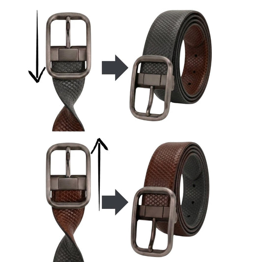 THE MEN THING Leather Belts HEXSHIFT BROWN - Premium Genuine Leather Reversible Belt for Men & Boys | Durable & Stylish for Everyday Wear