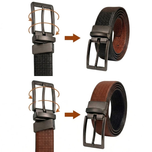 THE MEN THING Leather Belts LEXARO BLACK - Premium Genuine Leather Reversible Belt for Men & Boys | Durable & Stylish for Everyday Wear