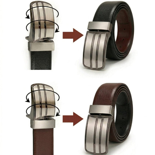 THE MEN THING Leather Belts LINEFORGE BLACK - Premium Genuine Leather Reversible Belt for Men & Boys | Durable & Stylish for Everyday Wear