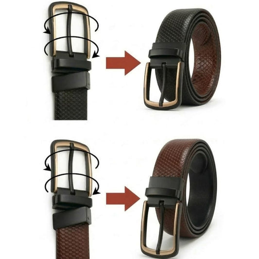 THE MEN THING Leather Belts LUXEDGE BLACK - Premium Genuine Leather Reversible Belt for Men & Boys | Durable & Stylish for Everyday Wear