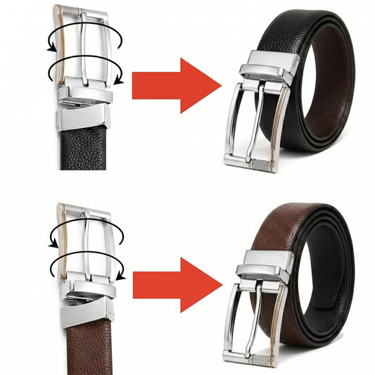 THE MEN THING Leather Belts Mens Genuine Leather Belt | 2 in 1 Reversible (Black & Brown) (1 Pc.) - LUXORIC