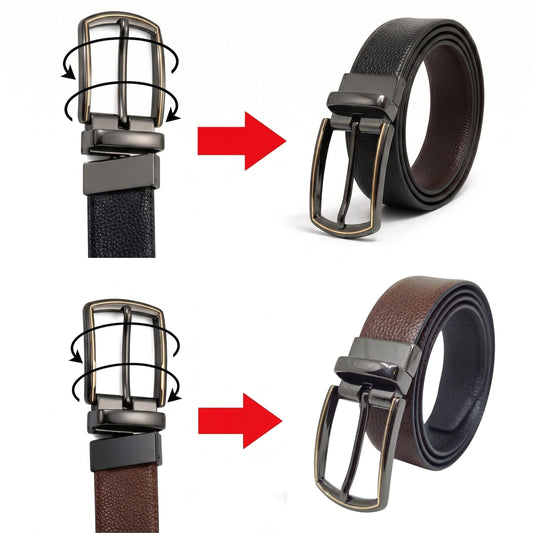 THE MEN THING Leather Belts Mens Genuine Leather Belt | 2 in 1 Reversible (Black & Brown) (1 Pc.) - LUXORIC
