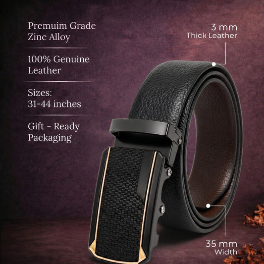THE MEN THING Leather Belts Mens Genuine Leather Belt | 2 in 1 Reversible (Black & Brown) (1 Pc.) - LUXORIC