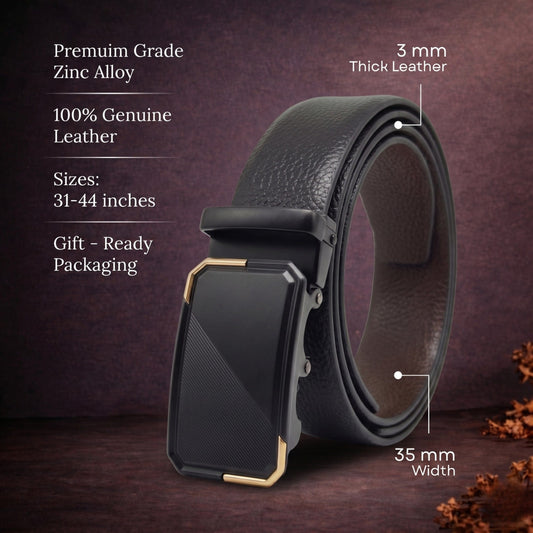 THE MEN THING Leather Belts Mens Genuine Leather Belt | 2 in 1 Reversible (Black & Brown) (1 Pc.) - LUXORIC