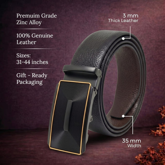 THE MEN THING Leather Belts Mens Genuine Leather Belt | 2 in 1 Reversible (Black & Brown) (1 Pc.) - LUXORIC