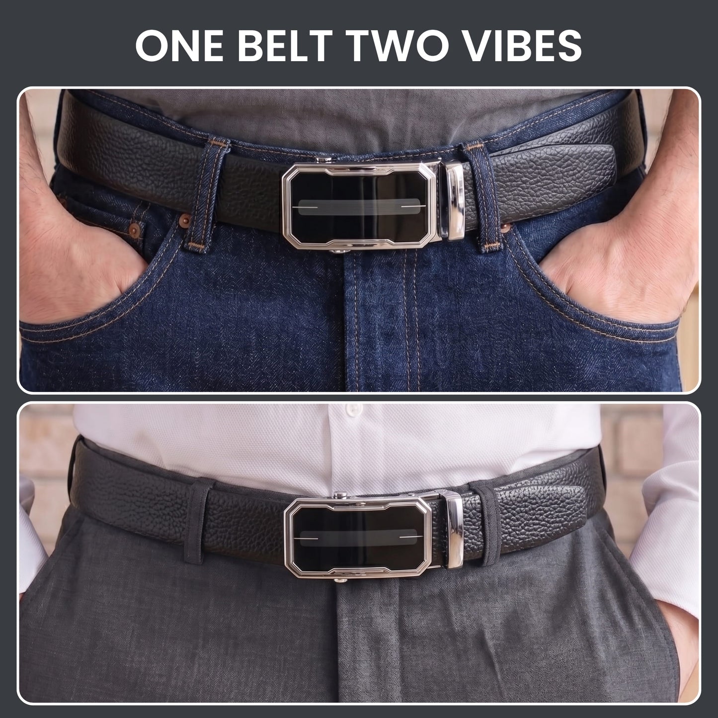 THE MEN THING Leather Belts Mens Genuine Leather Belt | 2 in 1 Reversible (Black & Brown) (1 Pc.) - LUXORIC -AVENZO