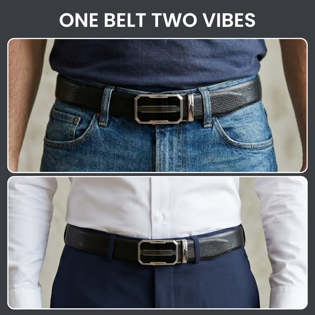 THE MEN THING Leather Belts Mens Genuine Leather Belt | 2 in 1 Reversible (Black & Brown) (1 Pc.) - LUXORIC-OVRIS