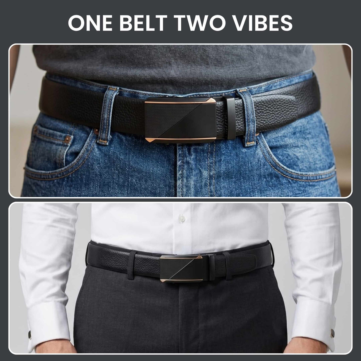 THE MEN THING Leather Belts Mens Genuine Leather Belt | 2 in 1 Reversible (Black & Brown) (1 Pc.) - LUXORIC -TRION