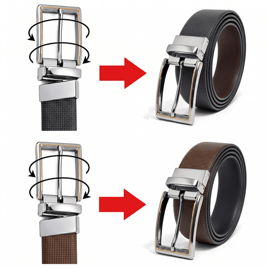 THE MEN THING Leather Belts Mens Genuine Leather Belt | 2 in 1 Reversible (Black & Brown) (1 Pc.) - NEXVIOR
