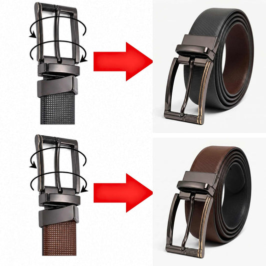 Mens 100% Genuine Leather Belt - NEXVIOR Grid-Emboss, TORIX Brushed Bronze Pin Buckle (Black & Brown Reversible) — Leather Belts for Men | THE MEN THING