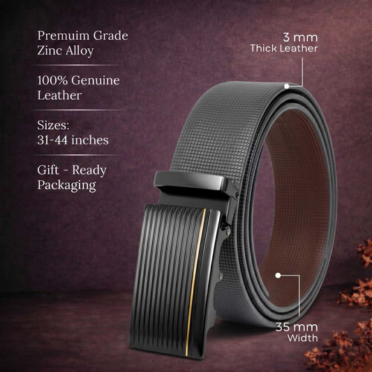 Mens 100% Genuine Leather Belt - NEXVIOR Grid-Emboss, DRAKO Ribbed Auto-Lock Buckle (Black & Brown Reversible) — Leather Belts for Men | THE MEN THING