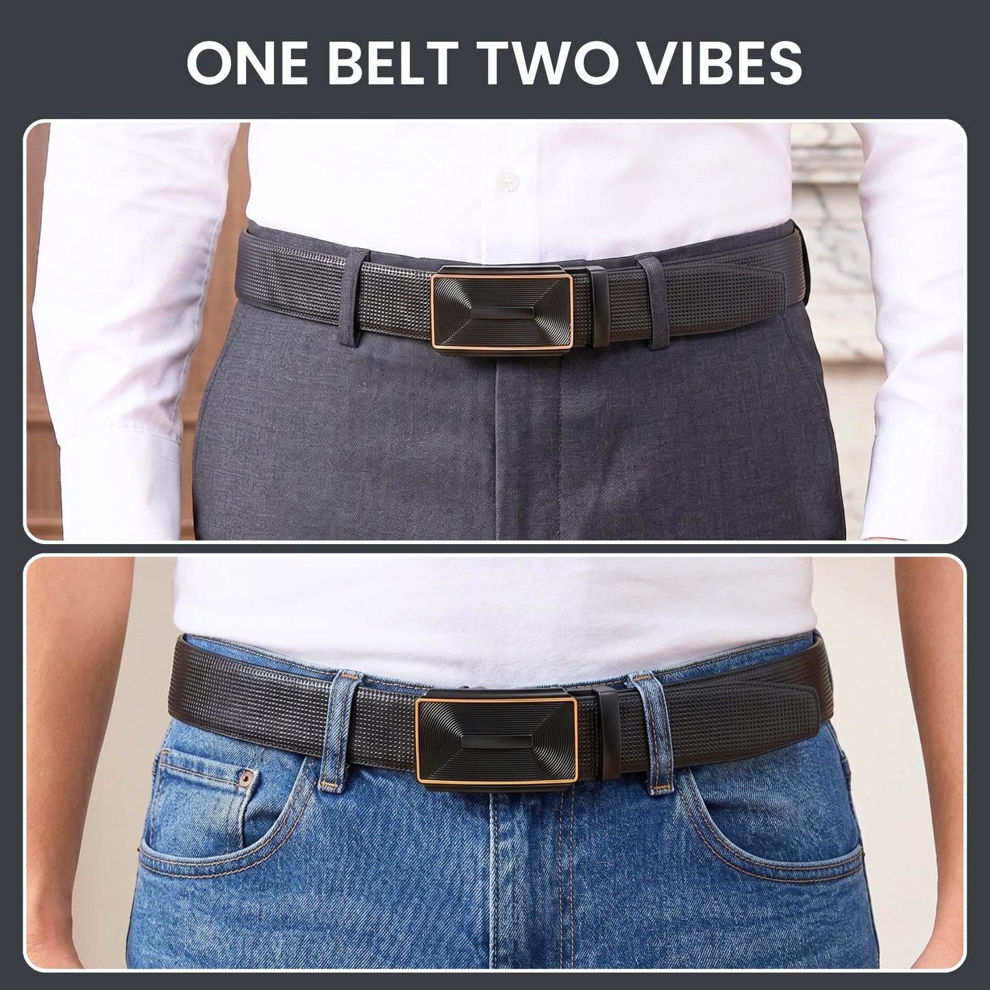 THE MEN THING Leather Belts Mens Genuine Leather Belt | 2 in 1 Reversible (Black & Brown) (1 Pc.) - NEXVIOR