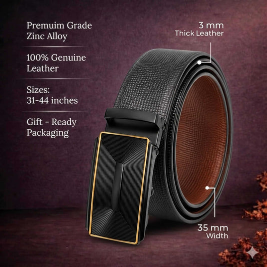 Mens 100% Genuine Leather Belt - NEXVIOR Grid-Emboss, RYZOR Chevron Auto-Lock Buckle (Black & Brown Reversible) — Leather Belts for Men | THE MEN THING