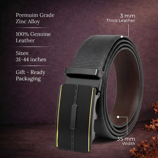 Mens 100% Genuine Leather Belt - NEXVIOR Grid-Emboss, VITARO Cross-Hatch Auto-Lock Buckle (Black & Brown Reversible) — Leather Belts for Men | THE MEN THING