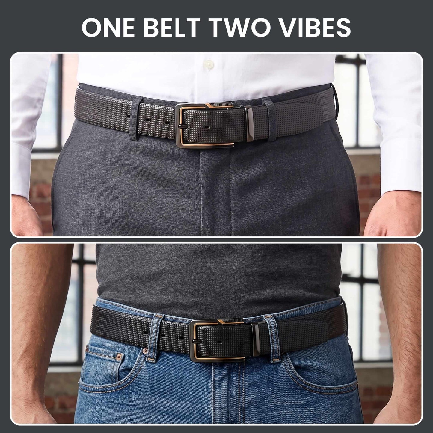 THE MEN THING Leather Belts Mens Genuine Leather Belt | 2 in 1 Reversible (Black & Brown) (1 Pc.) - NEXVIOR -BRAVIX