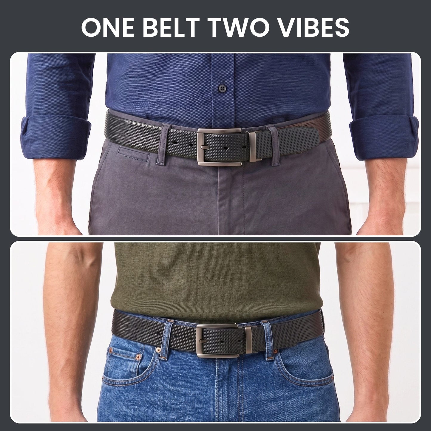 THE MEN THING Leather Belts Mens Genuine Leather Belt | 2 in 1 Reversible (Black & Brown) (1 Pc.) - NEXVIOR -PIVOT