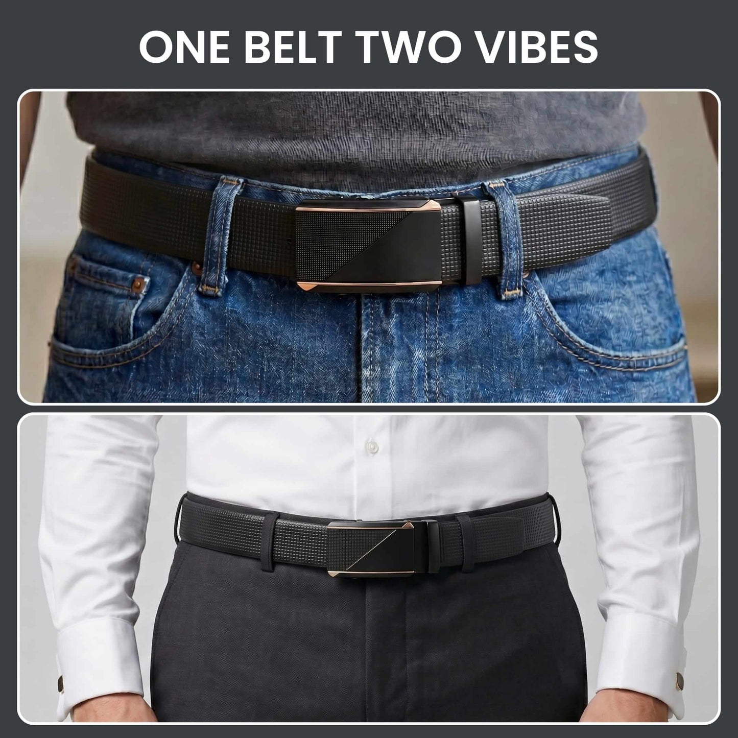 THE MEN THING Leather Belts Mens Genuine Leather Belt | 2 in 1 Reversible (Black & Brown) (1 Pc.) - NEXVIOR -TRION