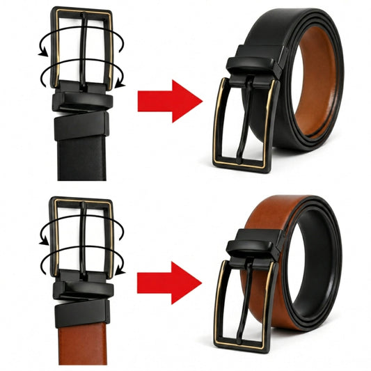 THE MEN THING Leather Belts Mens Genuine Leather Belt | 2 in 1 Reversible (Black & Brown) (1 Pc.) - NOIRVALE