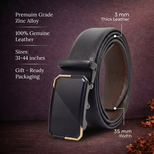 THE MEN THING Leather Belts Mens Genuine Leather Belt | 2 in 1 Reversible (Black & Brown) (1 Pc.) - REXVA