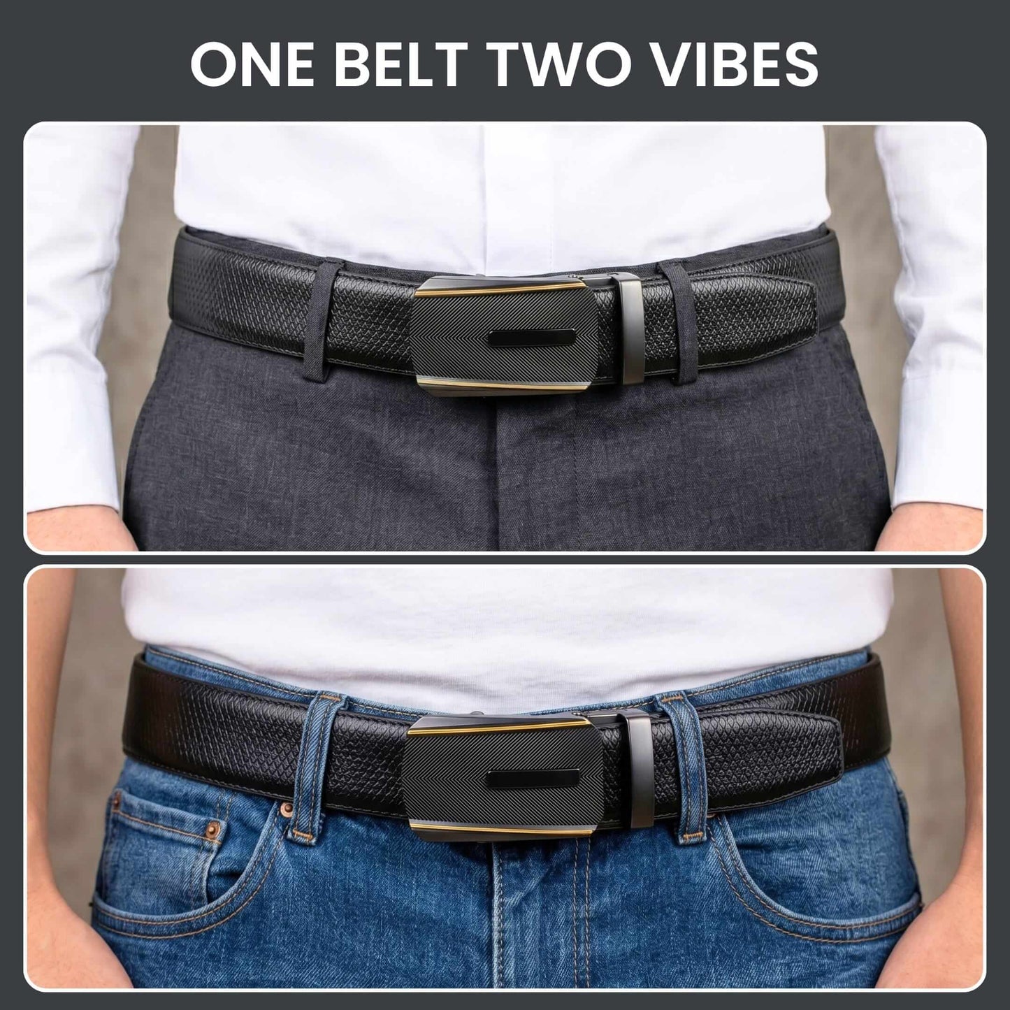 Mens 100% Genuine Leather Belt - REXVA Saffiano Texture, REGALIX Textured Auto-Lock Buckle (Black & Brown Reversible) — Leather Belts for Men | THE MEN THING