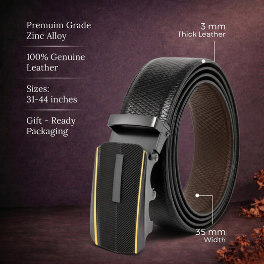 THE MEN THING Leather Belts Mens Genuine Leather Belt | 2 in 1 Reversible (Black & Brown) (1 Pc.) - REXVA