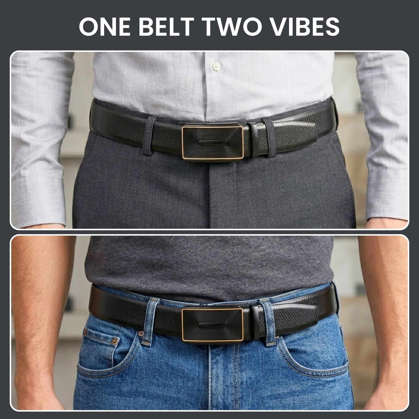 Mens 100% Genuine Leather Belt - REXVA Saffiano Texture, RYZOR Chevron Auto-Lock Buckle (Black & Brown Reversible) — Leather Belts for Men | THE MEN THING