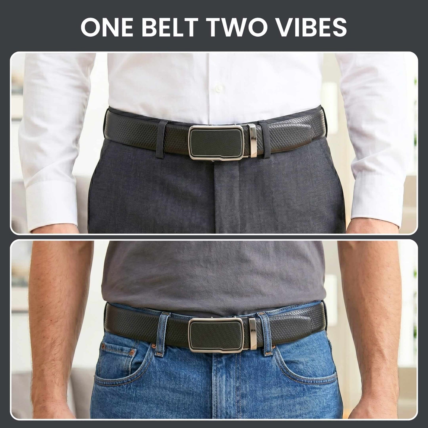 Mens 100% Genuine Leather Belt - REXVA Saffiano Texture, STRYX Steel-Frame Auto-Lock Buckle (Black & Brown Reversible) — Leather Belts for Men | THE MEN THING