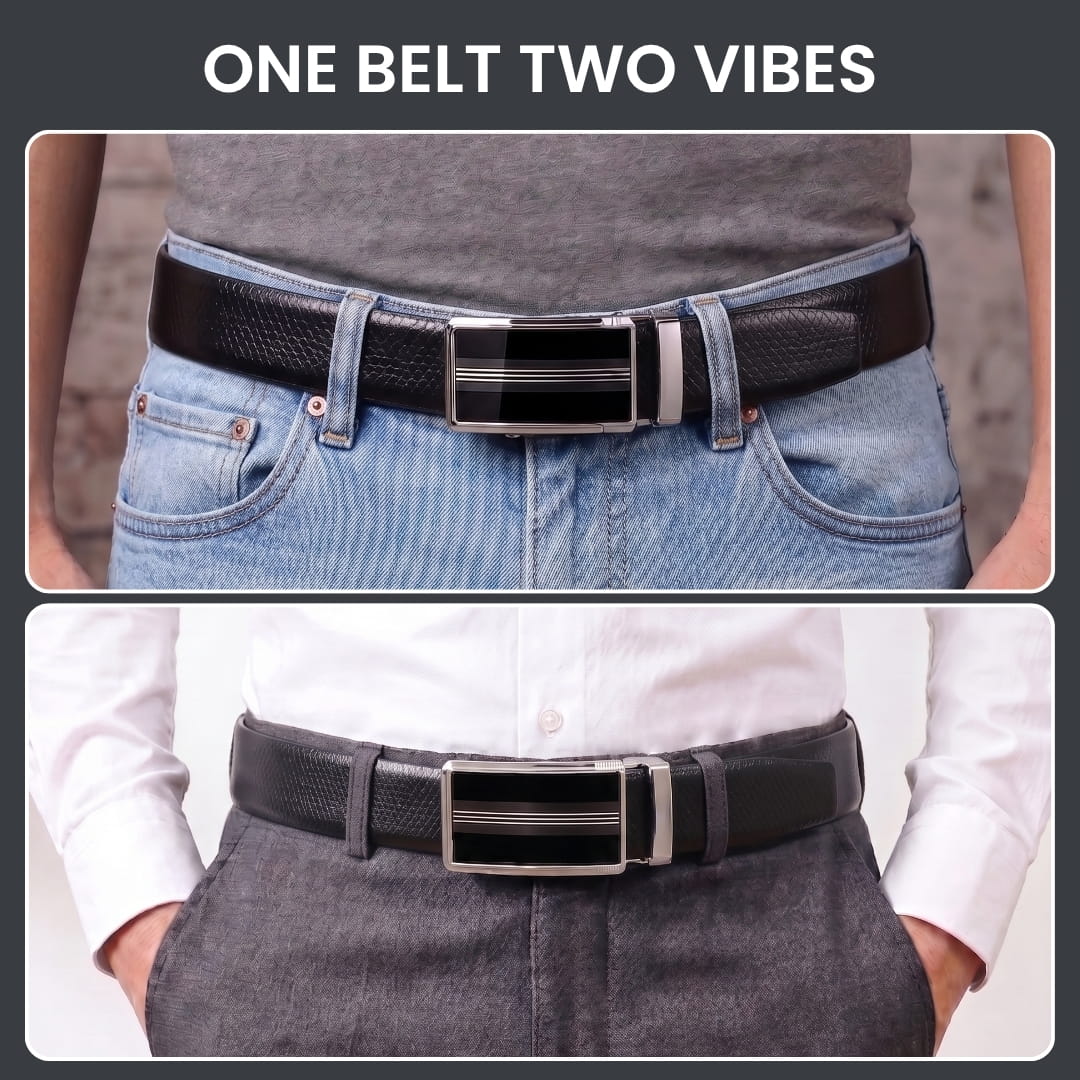 THE MEN THING Leather Belts Mens Genuine Leather Belt | 2 in 1 Reversible (Black & Brown) (1 Pc.) - REXVA - TREVION