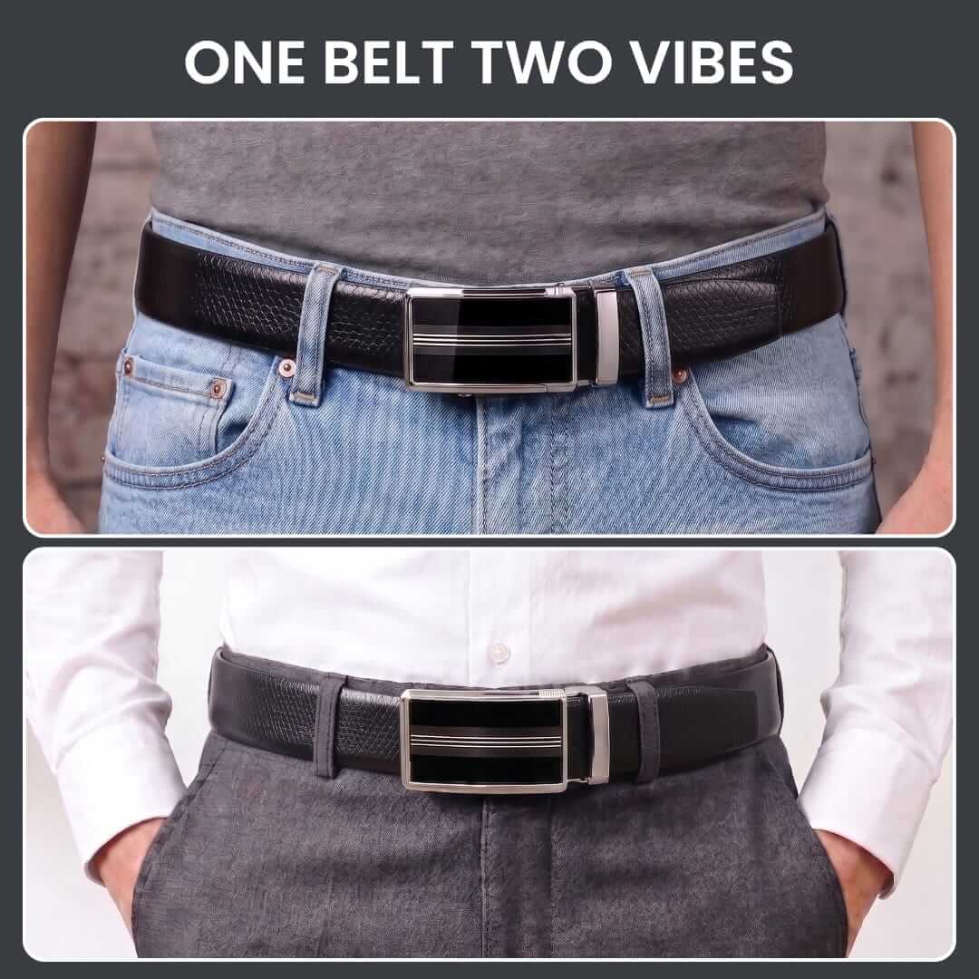THE MEN THING Leather Belts Mens Genuine Leather Belt | 2 in 1 Reversible (Black & Brown) (1 Pc.) - REXVA - TREVION