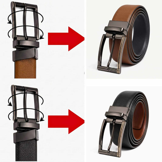 Mens 100% Genuine Leather Belt - SIGNORA Micro-Grain, TORIX Brushed Bronze Pin Buckle (Black & Brown Reversible) — Leather Belts for Men | THE MEN THING