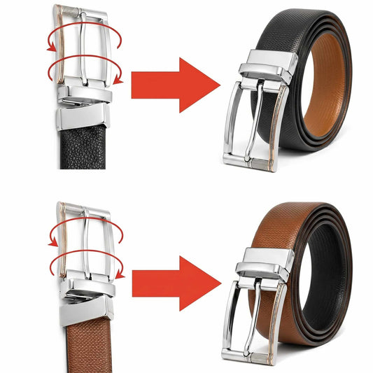Mens 100% Genuine Leather Belt - SIGNORA Micro-Grain, DYNARO Mirror Chrome Pin Buckle (Black & Brown Reversible) — Leather Belts for Men | THE MEN THING