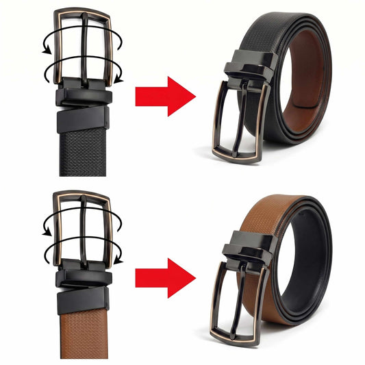 Mens 100% Genuine Leather Belt - SIGNORA Micro-Grain, LATCHIX Slim Gunmetal Pin Buckle (Black & Brown Reversible) — Leather Belts for Men | THE MEN THING