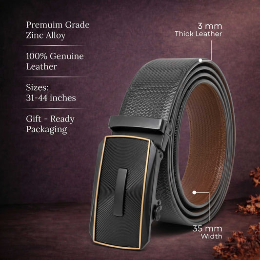 Mens 100% Genuine Leather Belt - SIGNORA Micro-Grain, SNAPTOR Gold-Bar Auto-Lock Buckle (Black & Brown Reversible) — Leather Belts for Men | THE MEN THING