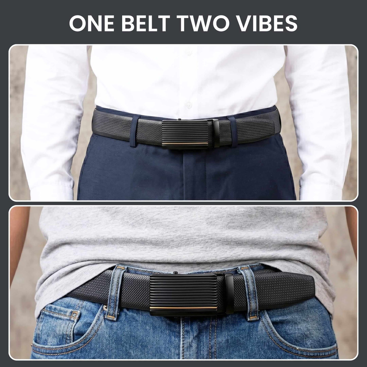 Mens 100% Genuine Leather Belt - SIGNORA Micro-Grain, DRAKO Ribbed Auto-Lock Buckle (Black & Brown Reversible) — Leather Belts for Men | THE MEN THING