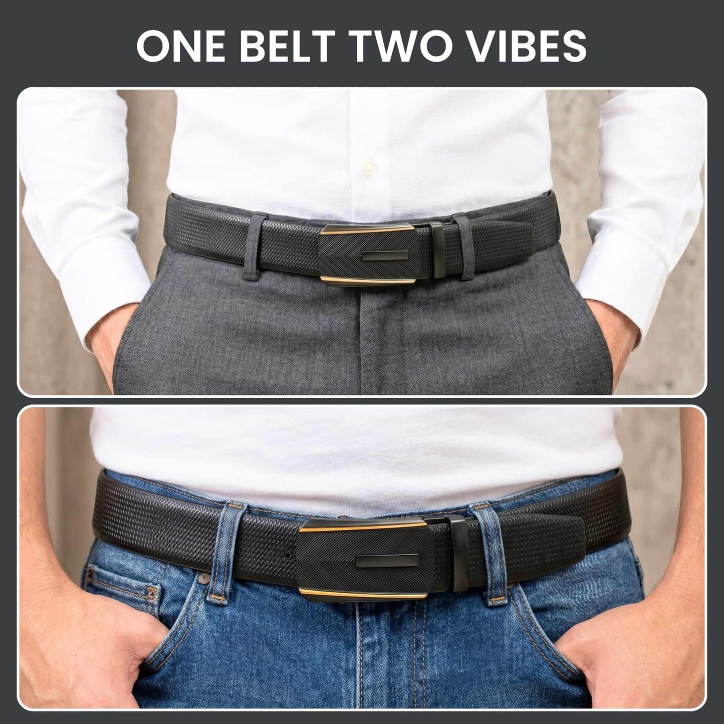 Mens 100% Genuine Leather Belt - SIGNORA Micro-Grain, REGALIX Textured Auto-Lock Buckle (Black & Brown Reversible) — Leather Belts for Men | THE MEN THING