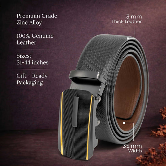 Mens 100% Genuine Leather Belt - SIGNORA Micro-Grain, REGALIX Textured Auto-Lock Buckle (Black & Brown Reversible) — Leather Belts for Men | THE MEN THING