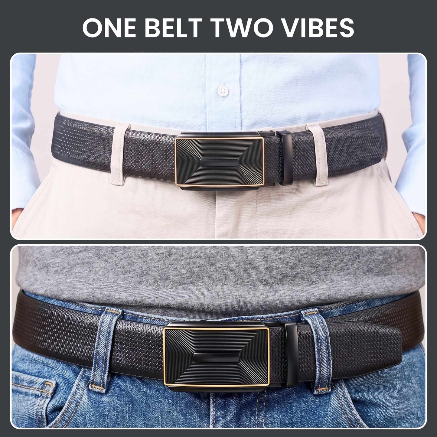 Mens 100% Genuine Leather Belt - SIGNORA Micro-Grain, RYZOR Chevron Auto-Lock Buckle (Black & Brown Reversible) — Leather Belts for Men | THE MEN THING