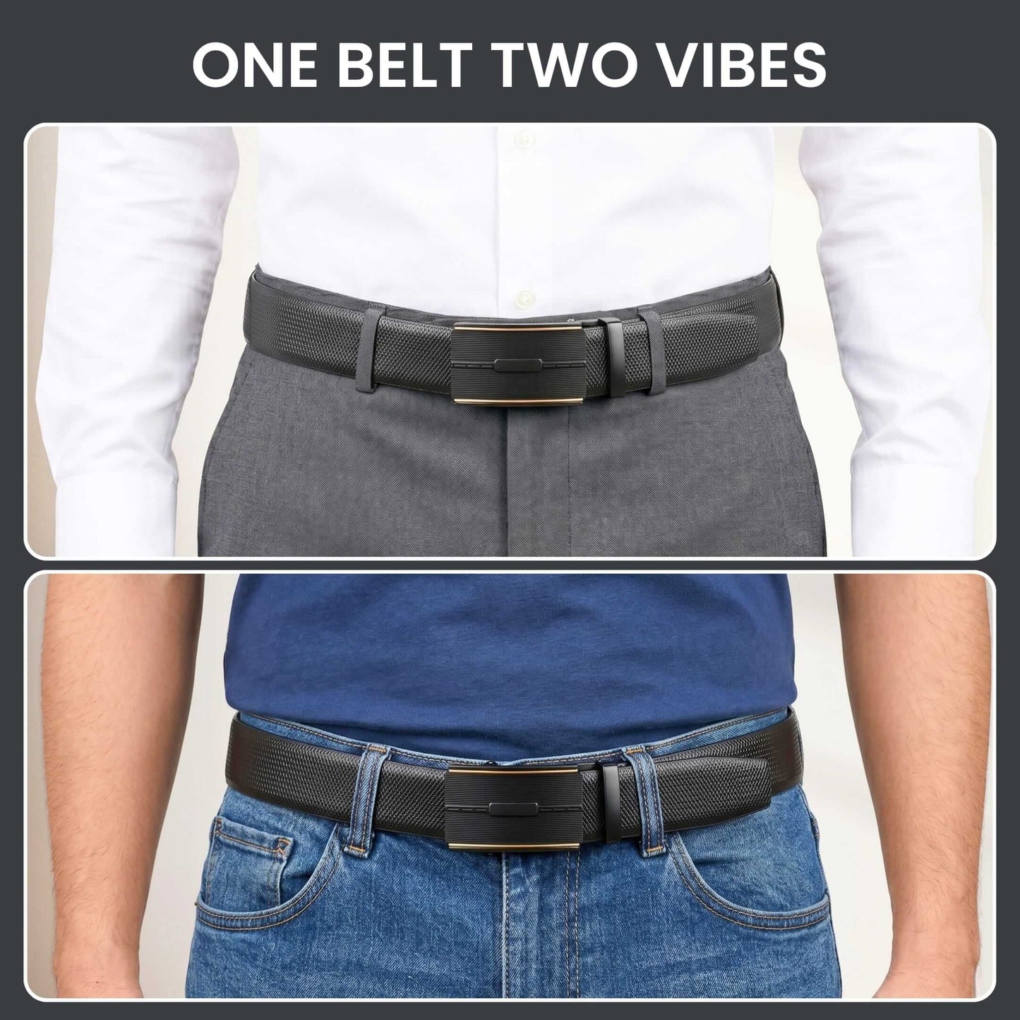 Mens 100% Genuine Leather Belt - SIGNORA Micro-Grain, VITARO Cross-Hatch Auto-Lock Buckle (Black & Brown Reversible) — Leather Belts for Men | THE MEN THING