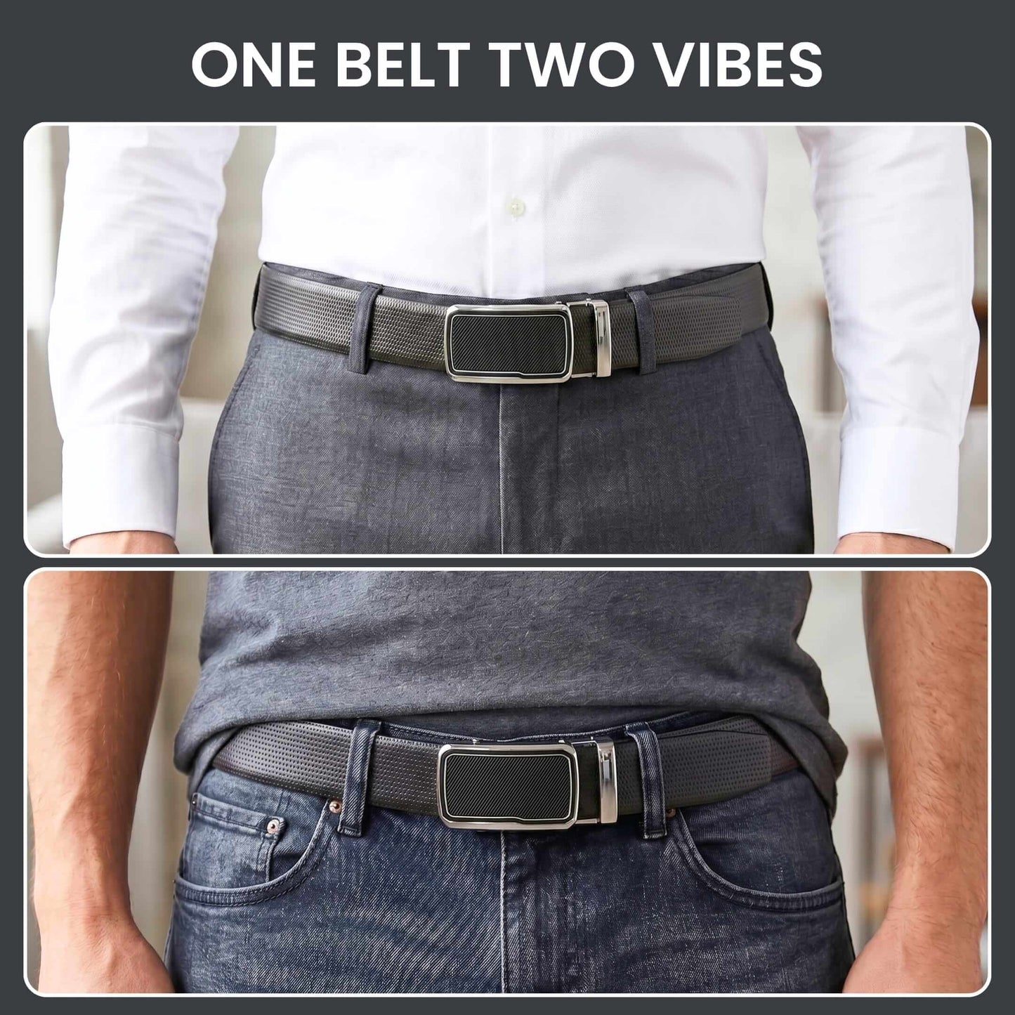 Mens 100% Genuine Leather Belt - SIGNORA Micro-Grain, STRYX Steel-Frame Auto-Lock Buckle (Black & Brown Reversible) — Leather Belts for Men | THE MEN THING