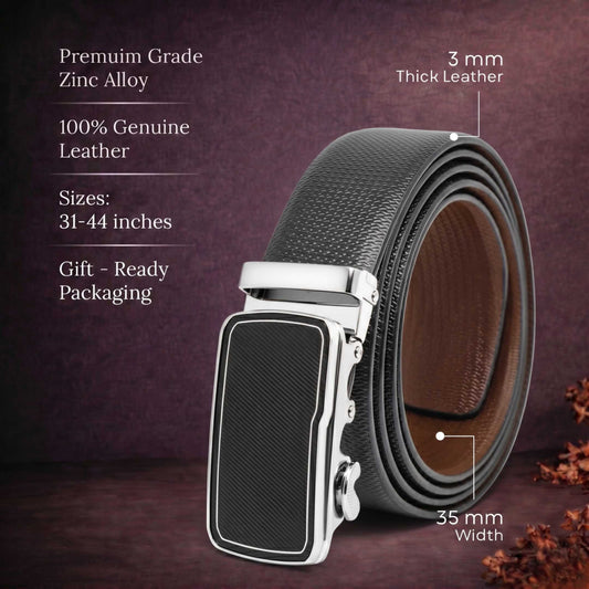 Mens 100% Genuine Leather Belt - SIGNORA Micro-Grain, STRYX Steel-Frame Auto-Lock Buckle (Black & Brown Reversible) — Leather Belts for Men | THE MEN THING