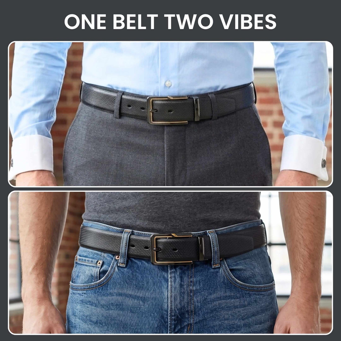 THE MEN THING Leather Belts Mens Genuine Leather Belt | 2 in 1 Reversible (Black & Brown) (1 Pc.) - SIGNORA -BRAVIX