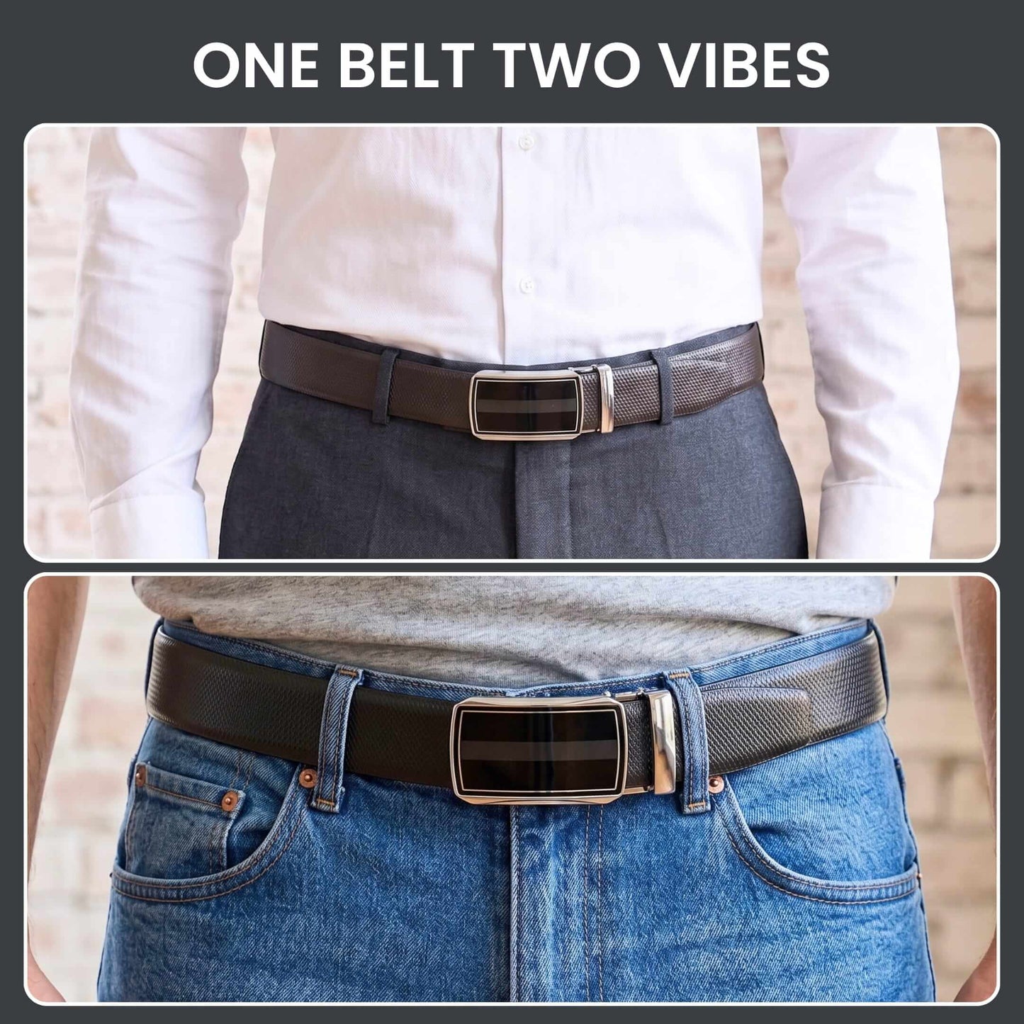 Mens 100% Genuine Leather Belt - SIGNORA Micro-Grain, KLYNT Chrome Gloss-Black Auto-Lock Buckle (Black & Brown Reversible) — Leather Belts for Men | THE MEN THING